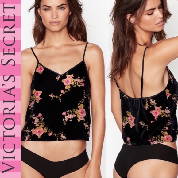 "Victoria's Secret" Navy Velvet Floral Cami- M/L - Picture 1 of 8